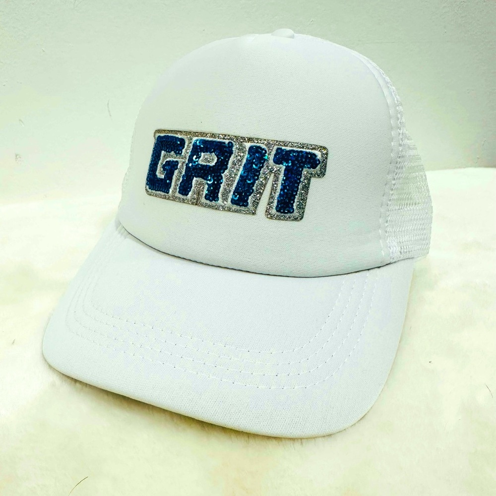 Detroit lions Grit trucker hat! with Blue sequin GRIT Logo!